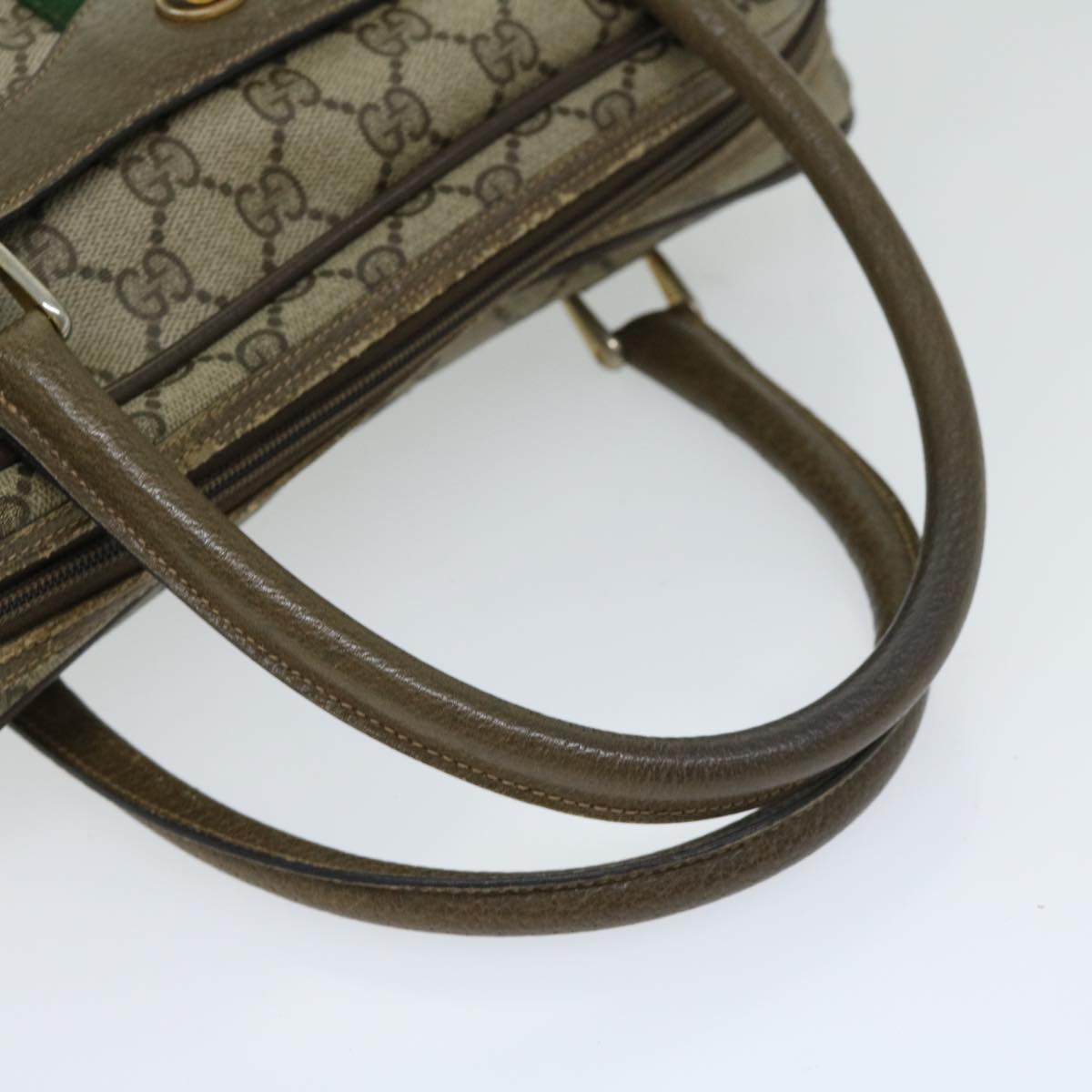 GUCCI GG Canvas Hand Bag PVC Beige Green Red Auth 66323