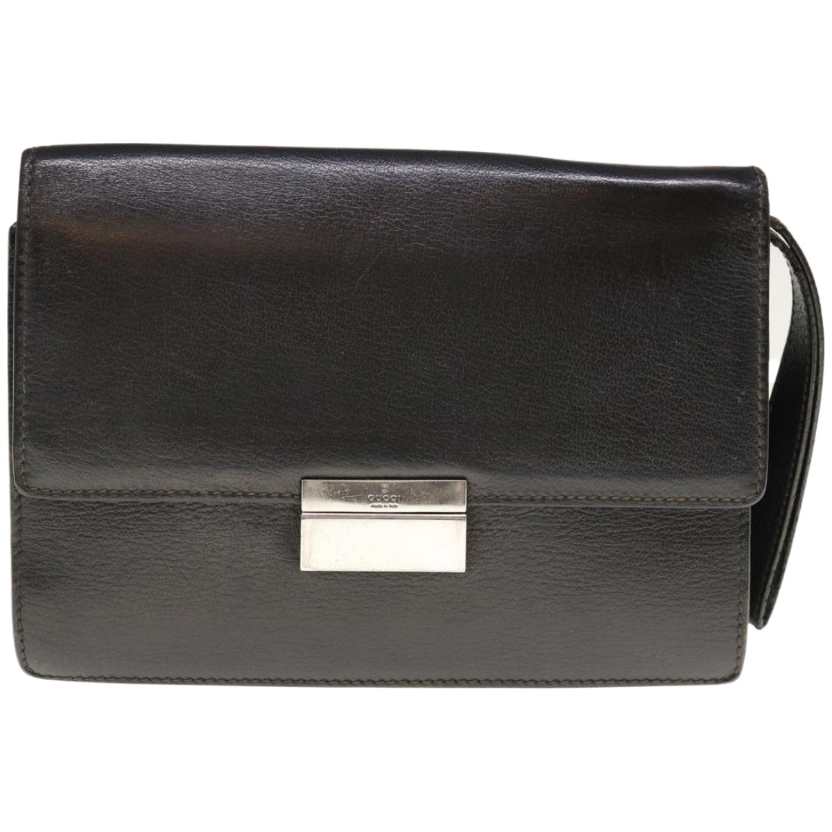 GUCCI Clutch Bag Leather Black Auth 66343