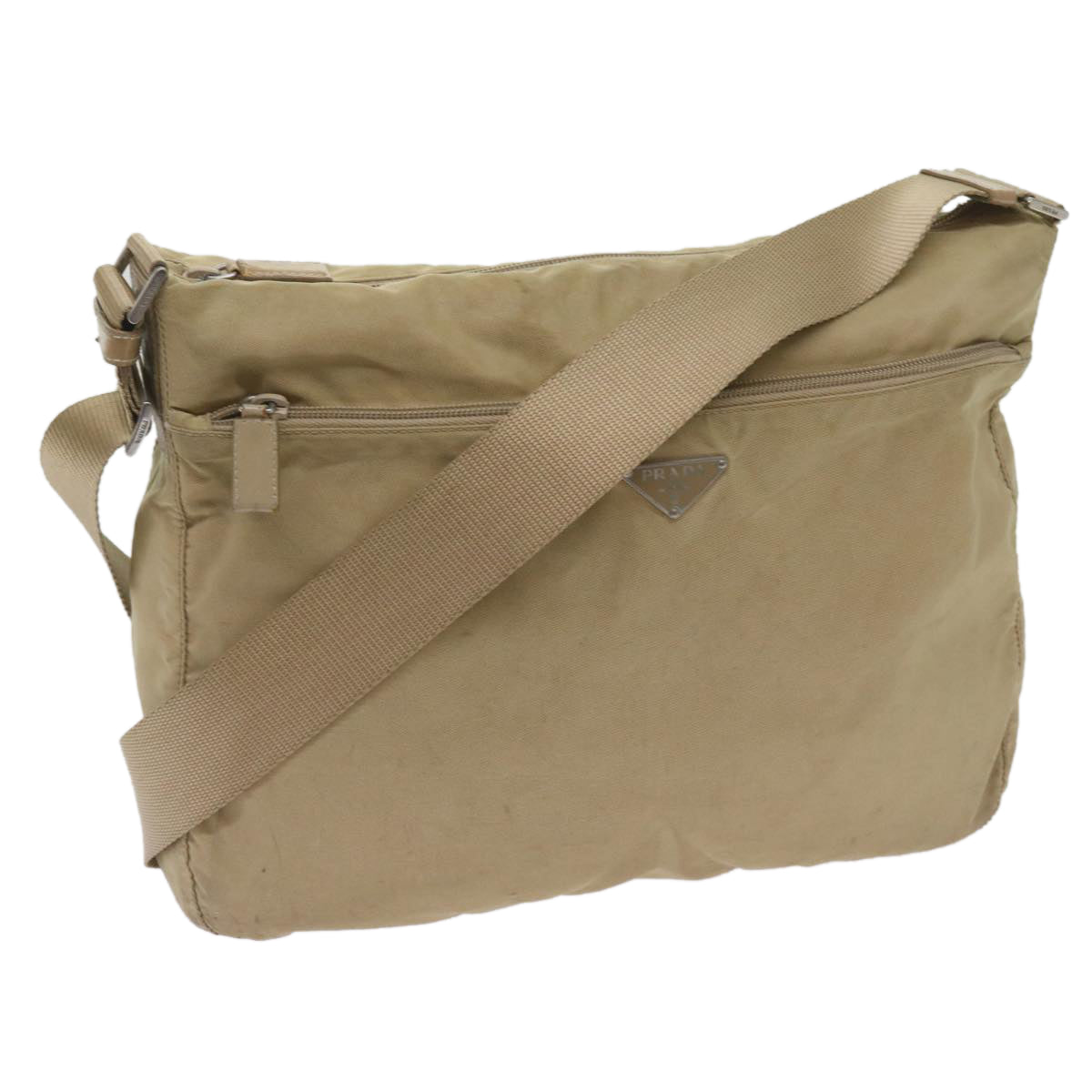 PRADA Shoulder Bag Nylon Beige Auth 66379