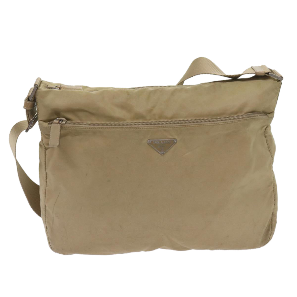 PRADA Shoulder Bag Nylon Beige Auth 66379