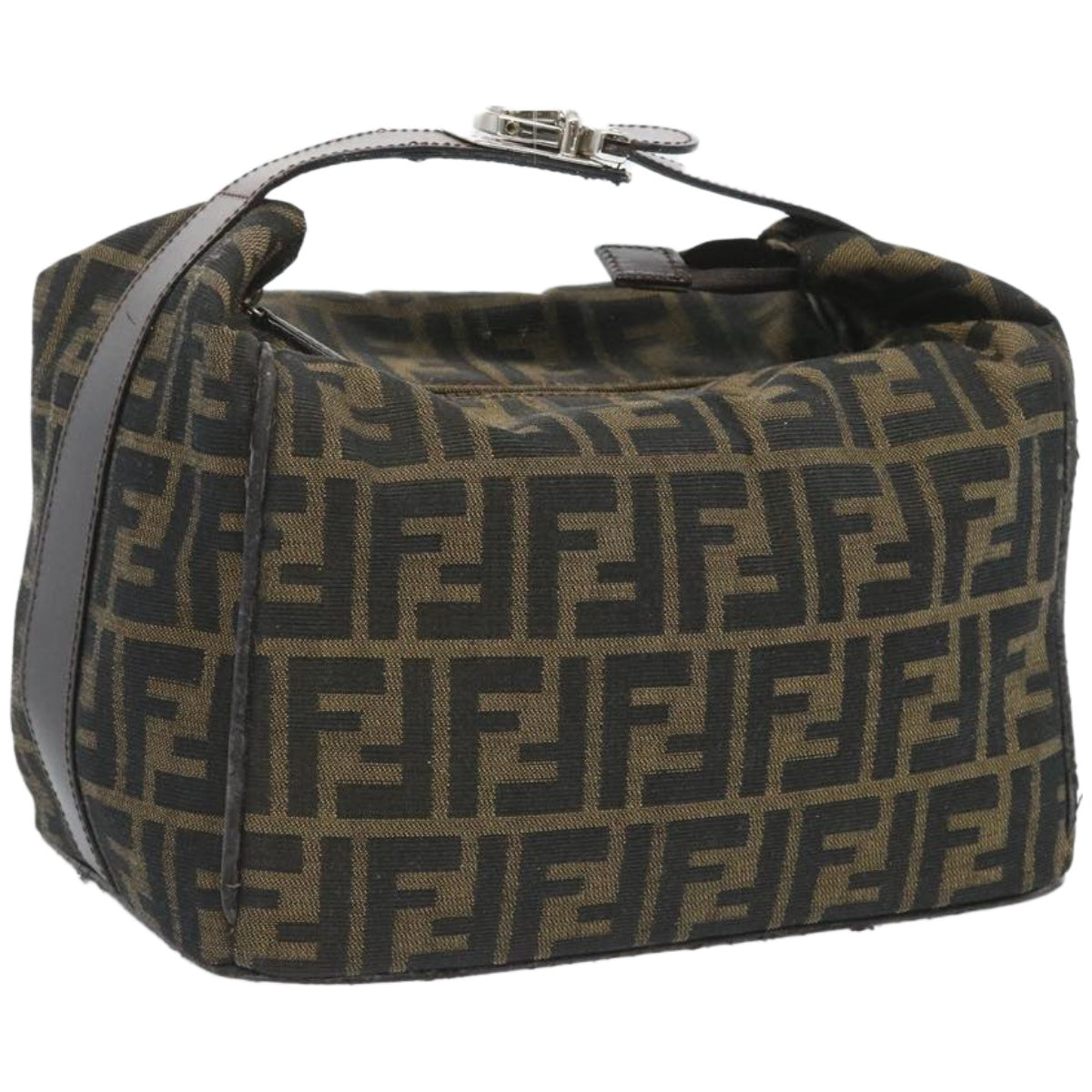 FENDI Zucca Canvas Vanity Hand Bag Black Brown Auth 66392