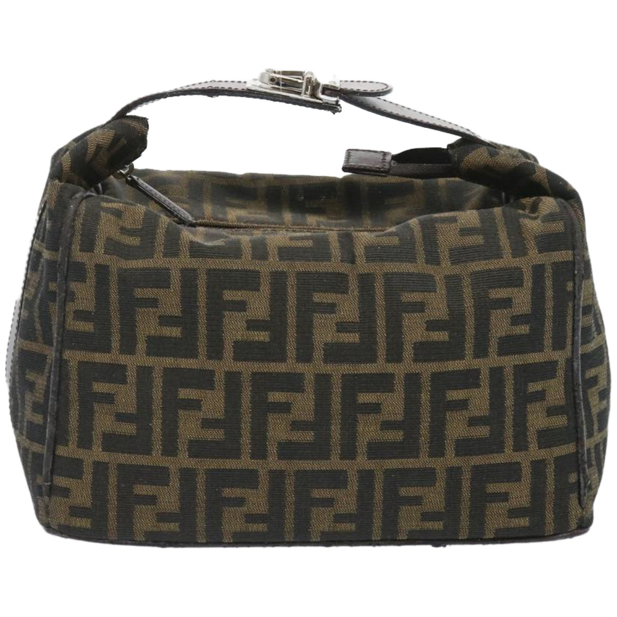 FENDI Zucca Canvas Vanity Hand Bag Black Brown Auth 66392