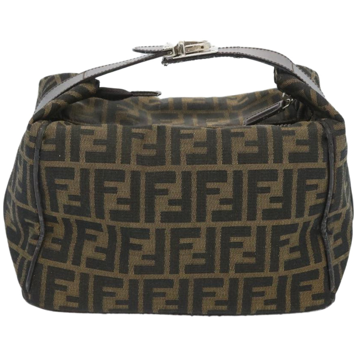 FENDI Zucca Canvas Vanity Hand Bag Black Brown Auth 66392