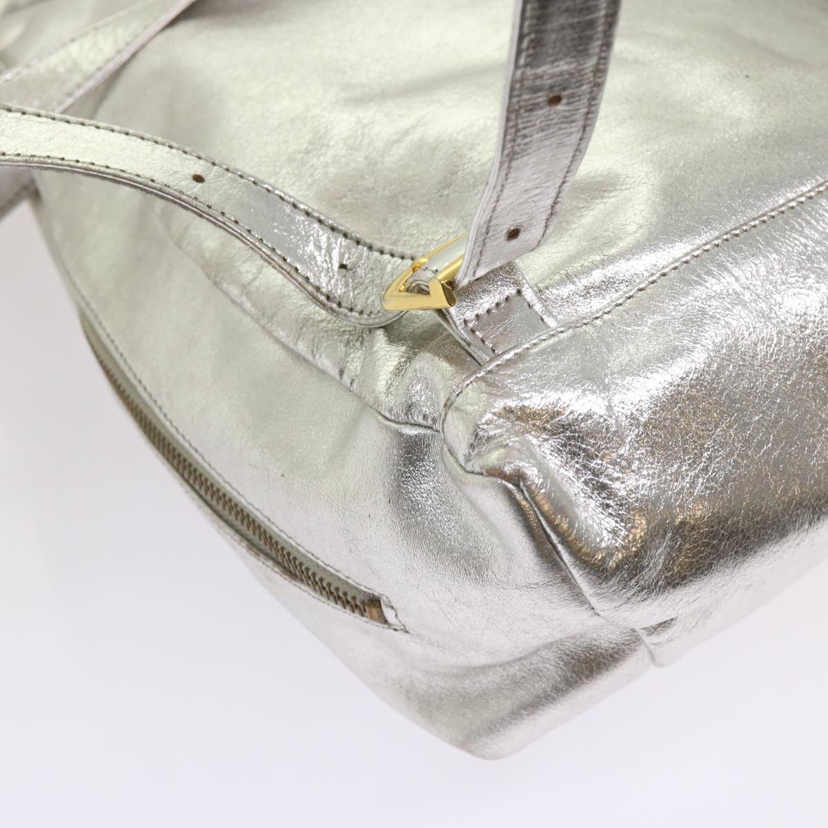 VERSACE Backpack Leather Silver Auth 66395