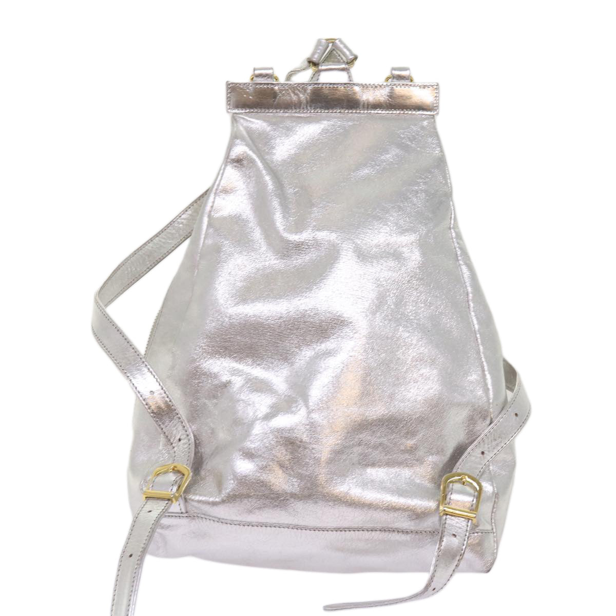 VERSACE Backpack Leather Silver Auth 66395