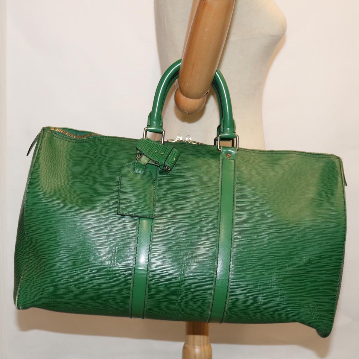 LOUIS VUITTON Epi Keepall 45 Boston Bag Green M42974 LV Auth 66402