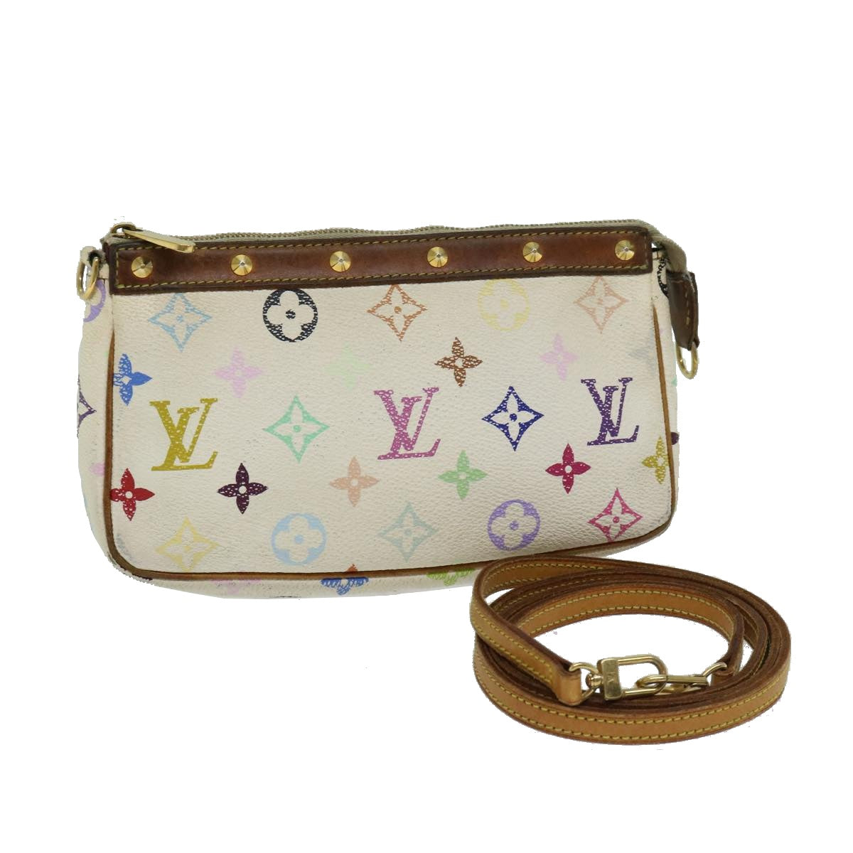 LOUIS VUITTON Multicolor Pochette Accessoires Pouch White M92649 LV Auth 66409