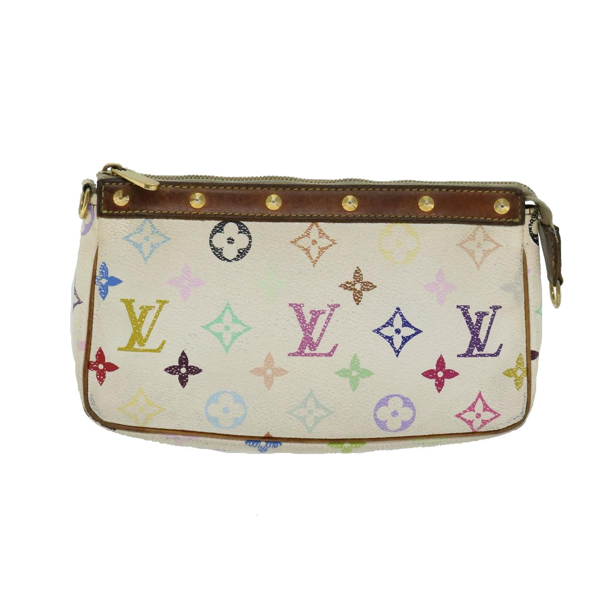 LOUIS VUITTON Multicolor Pochette Accessoires Pouch White M92649 LV Auth 66409