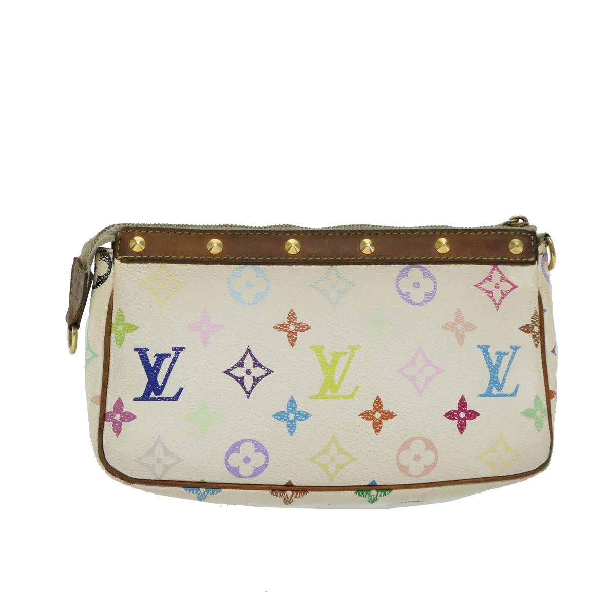 LOUIS VUITTON Multicolor Pochette Accessoires Pouch White M92649 LV Auth 66409