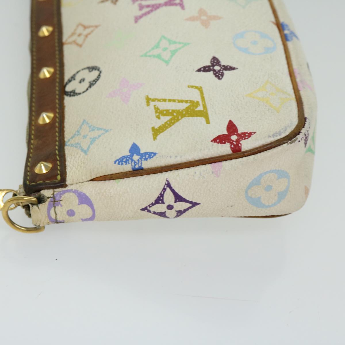 LOUIS VUITTON Multicolor Pochette Accessoires Pouch White M92649 LV Auth 66409