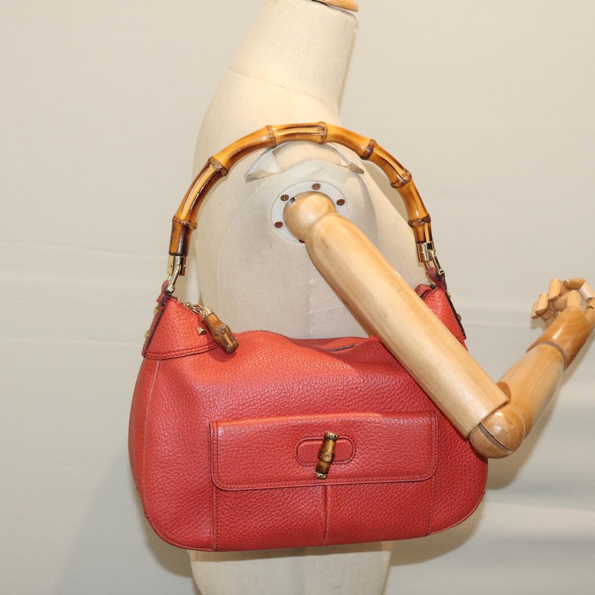 GUCCI Bamboo Shoulder Bag Leather Orange 137383 Auth 66492