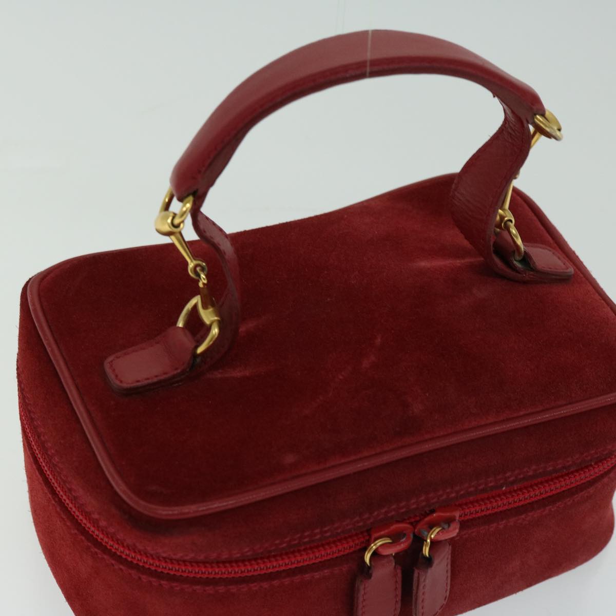 GUCCI Vanity Cosmetic Pouch Suede Red 032 1705 0141 Auth 66538