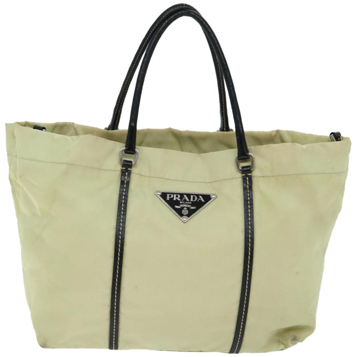 PRADA Hand Bag Nylon Cream Auth 66590