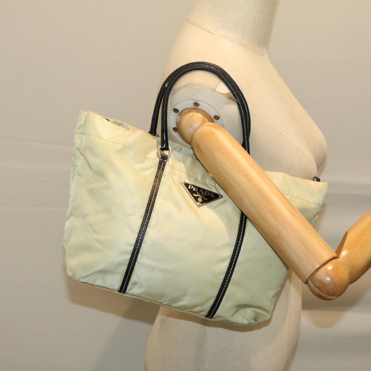 PRADA Hand Bag Nylon Cream Auth 66590