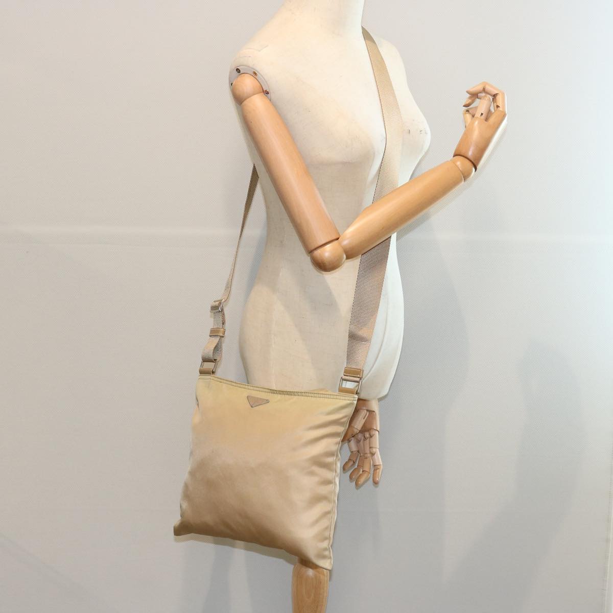 PRADA Shoulder Bag Nylon Beige Auth 66591