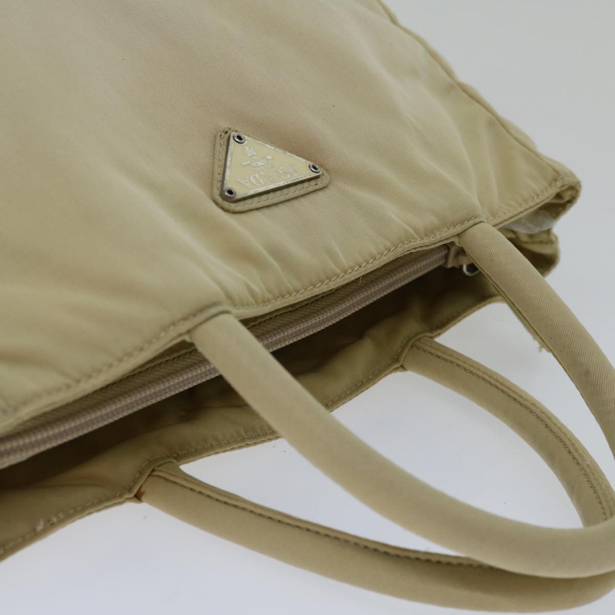 PRADA Hand Bag Nylon Cream Auth 66593