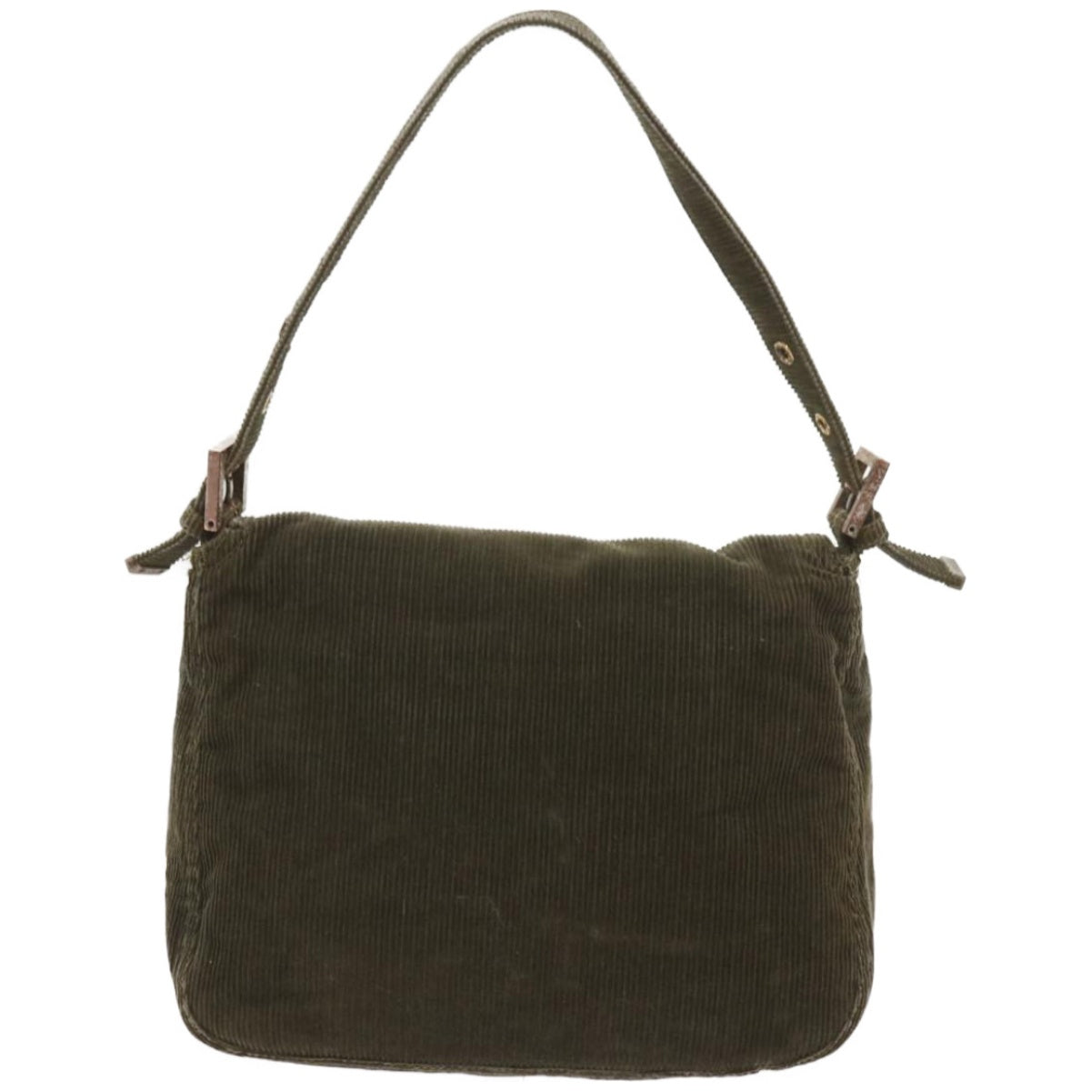 FENDI Mamma Baguette Shoulder Bag Corduroy Khaki Auth 66602