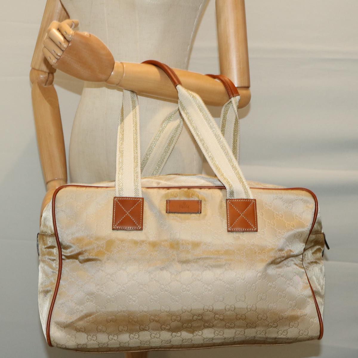 GUCCI GG Canvas Boston Bag Beige 153240 Auth 66606