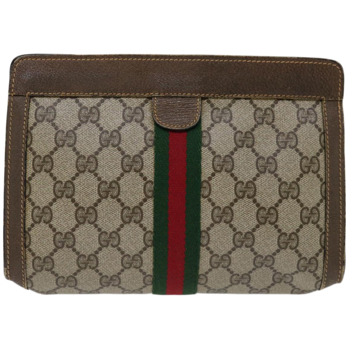 GUCCI GG Supreme Web Sherry Line Clutch Bag PVC Beige Red 89 01 001 Auth 66613