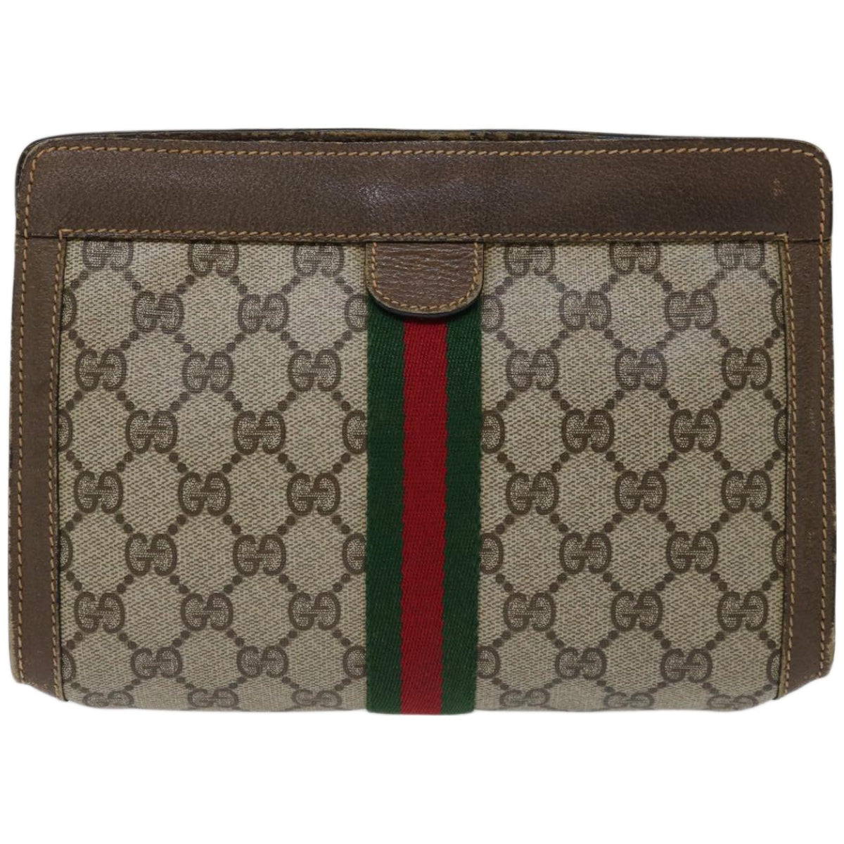 GUCCI GG Supreme Web Sherry Line Clutch Bag PVC Beige Red 89 01 001 Auth 66613