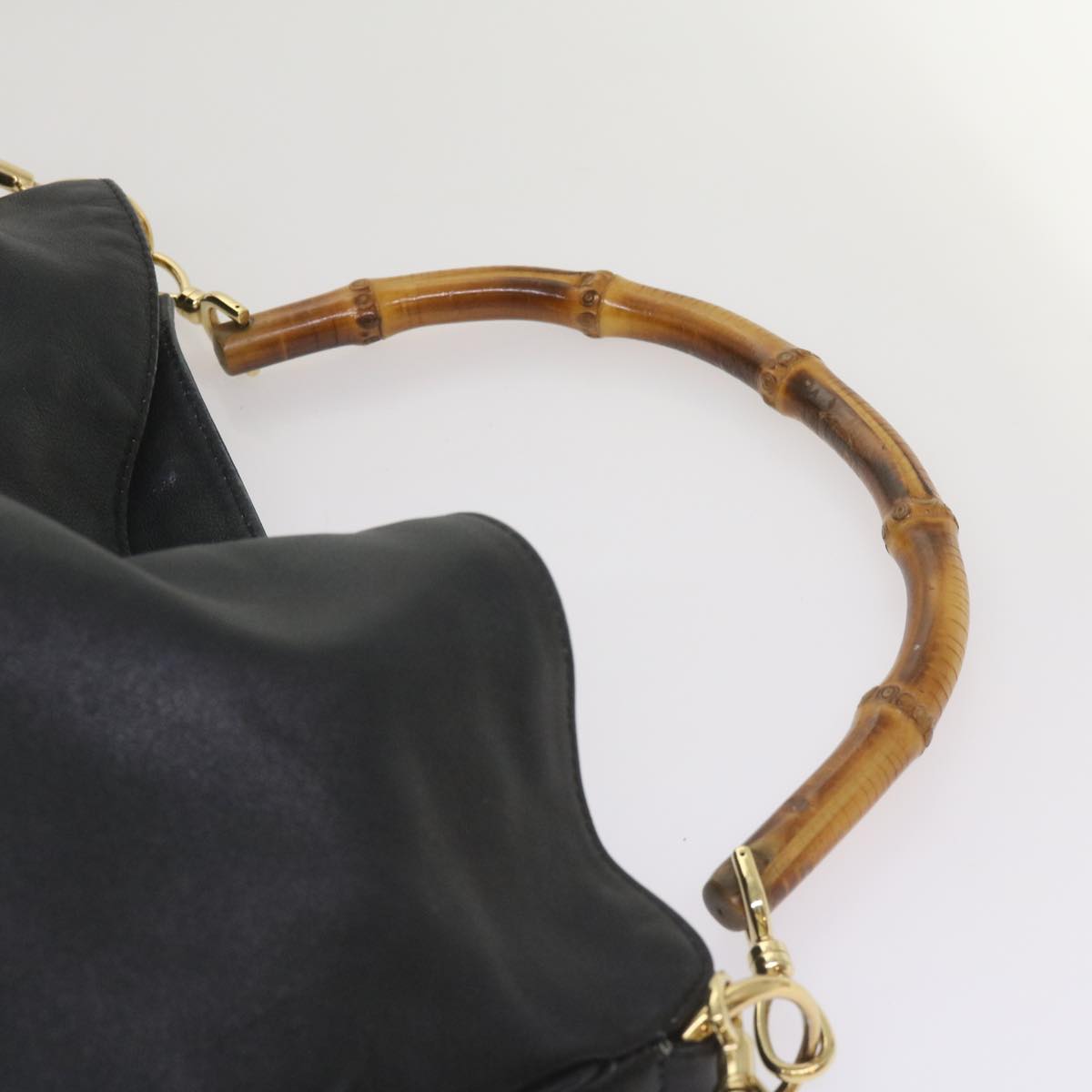 GUCCI Bamboo Shoulder Bag Leather 2way Black 001 2404 1577 Auth 66618