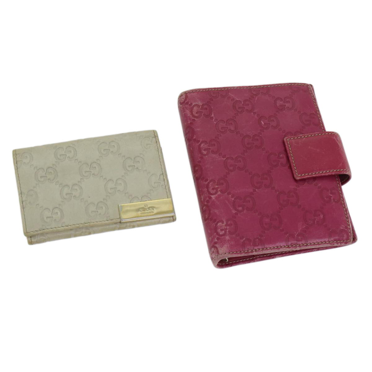 GUCCI Guccissima Day Planner Cover Card Case 2Set Beige Pink Auth 66632