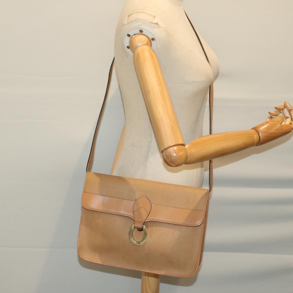 Christian Dior Trotter Canvas Shoulder Bag Beige Auth 66639