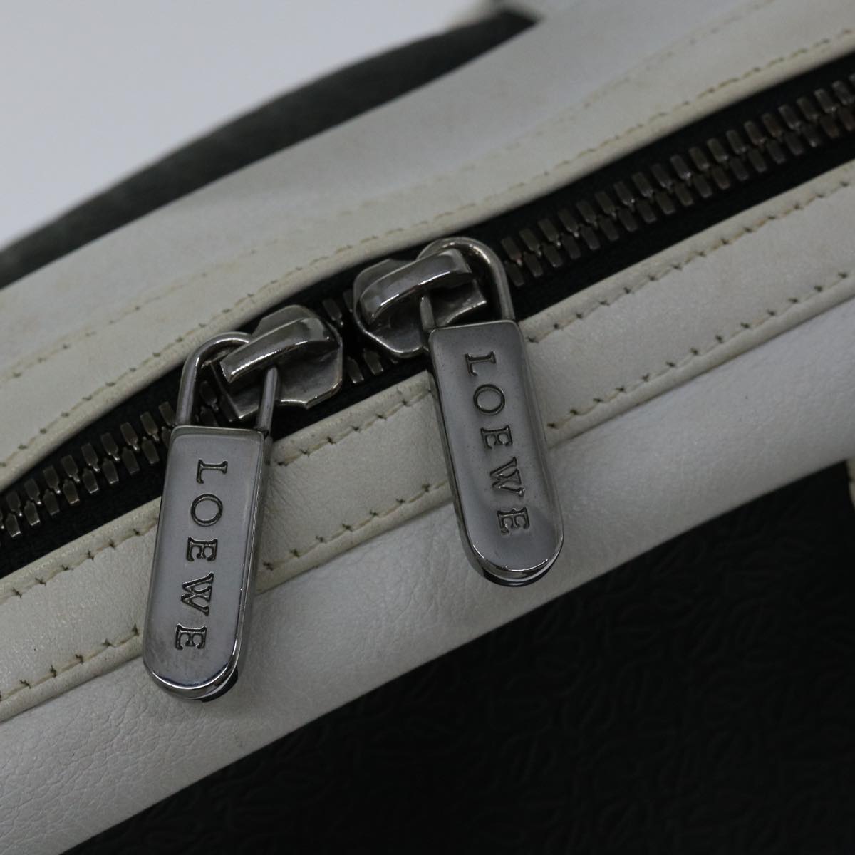 LOEWE anagram Hand Bag PVCCanvas Black White Auth 66643