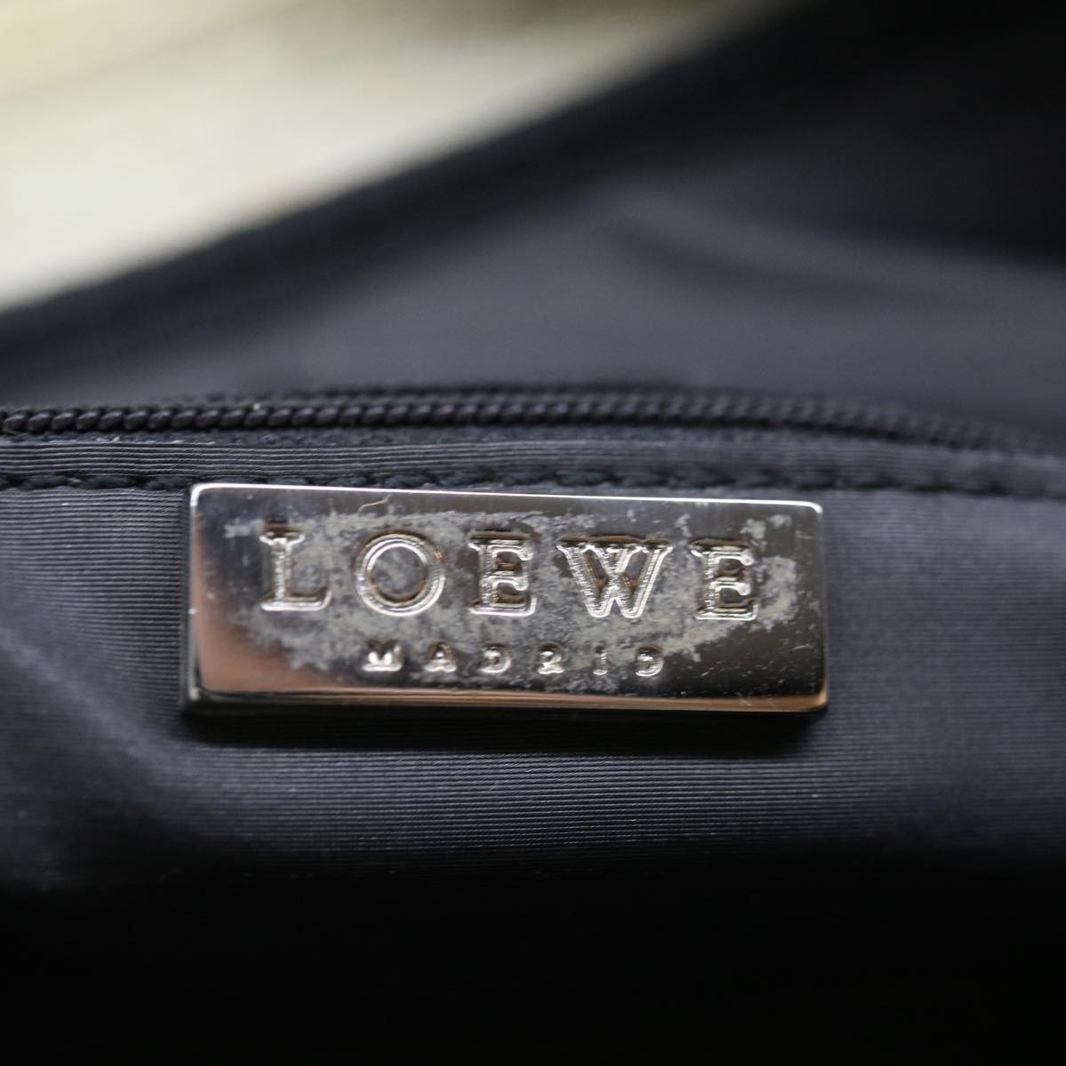 LOEWE anagram Hand Bag PVCCanvas Black White Auth 66643