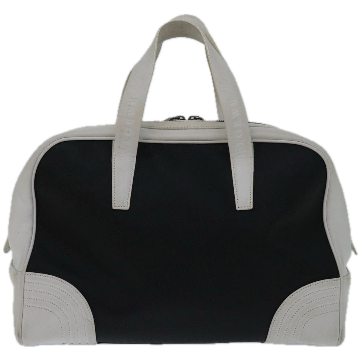 LOEWE anagram Hand Bag PVCCanvas Black White Auth 66643