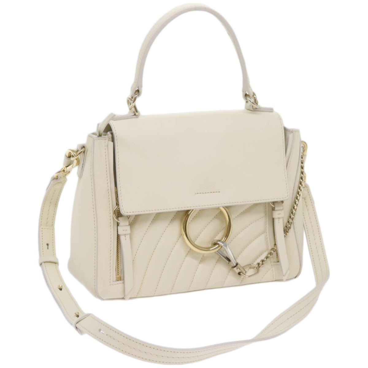 Chloe Faye day Hand Bag Leather White Auth 66645