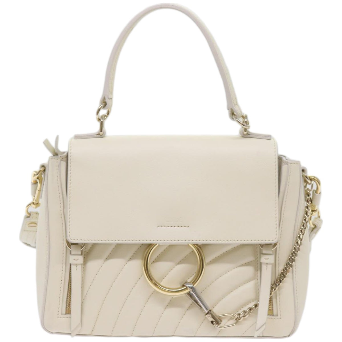 Chloe Faye day Hand Bag Leather White Auth 66645