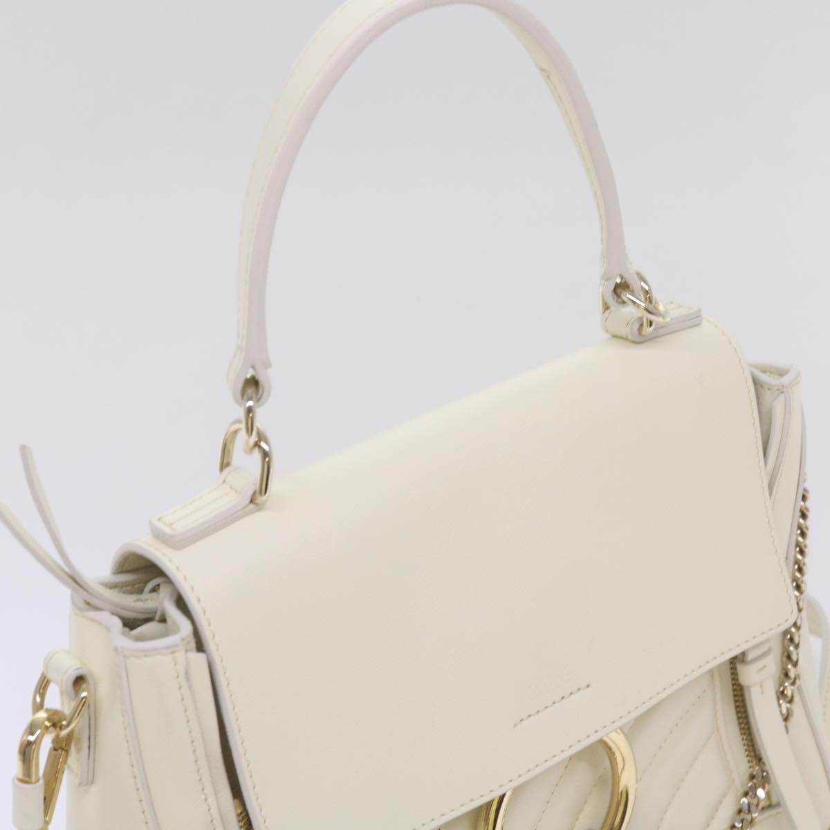 Chloe Faye day Hand Bag Leather White Auth 66645