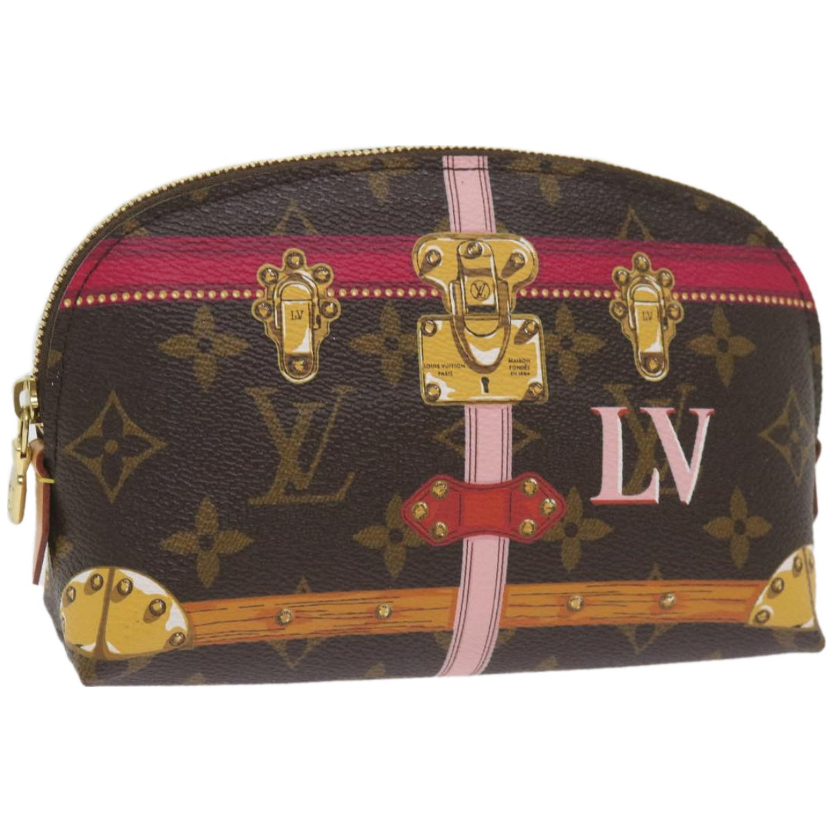 LOUIS VUITTON Monogram Summer Trunk Pochette Cosmetic Pouch M43615 LV Auth 66648