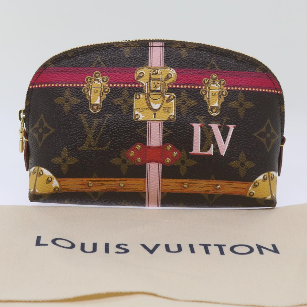 LOUIS VUITTON Monogram Summer Trunk Pochette Cosmetic Pouch M43615 LV Auth 66648