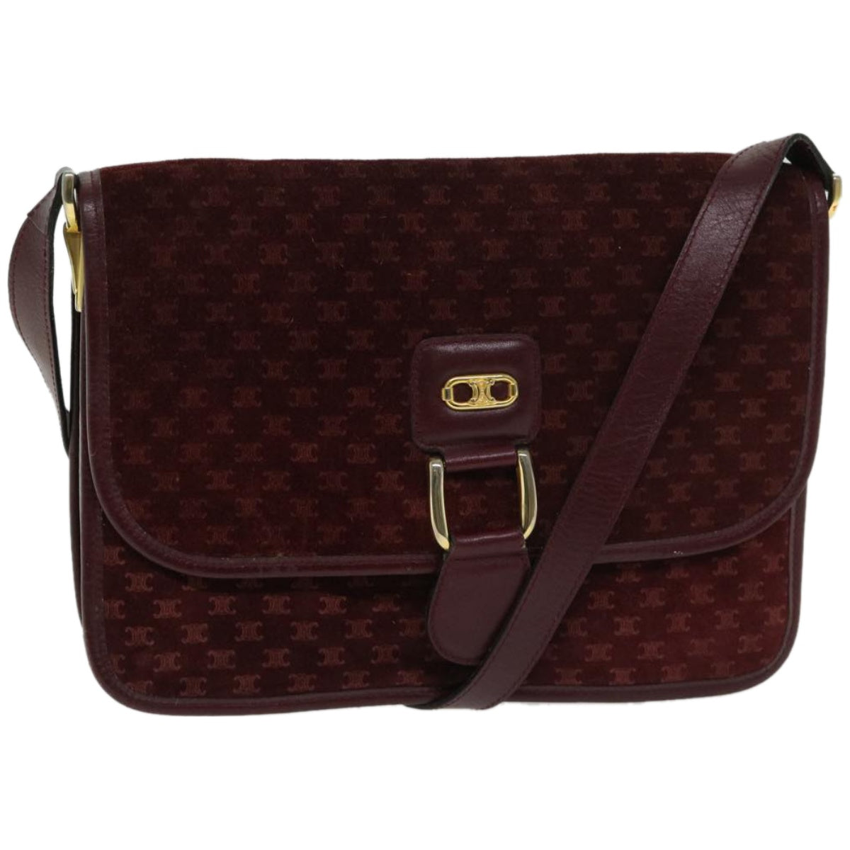 CELINE Macadam Canvas Shoulder Bag Bordeaux Auth 66661