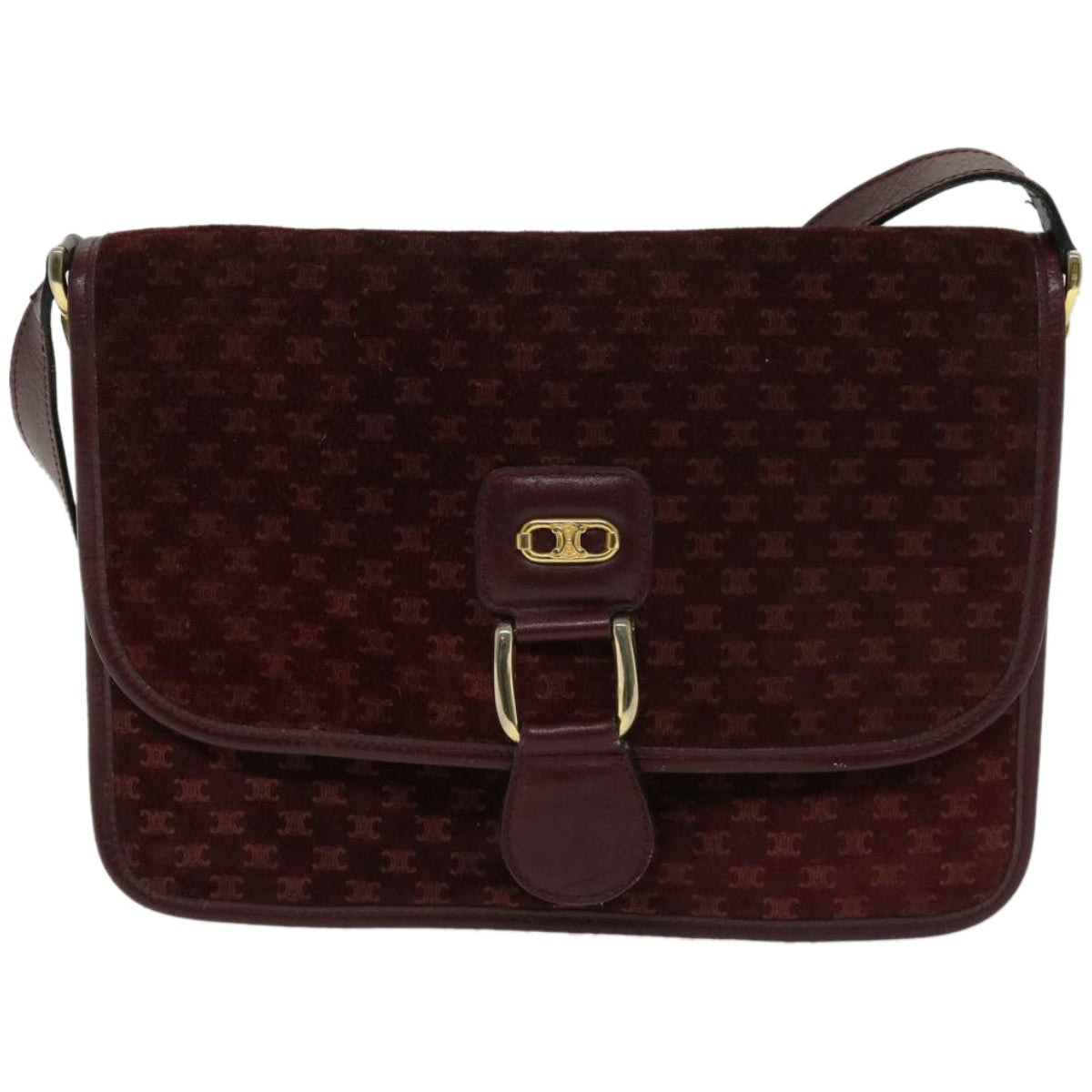 CELINE Macadam Canvas Shoulder Bag Bordeaux Auth 66661