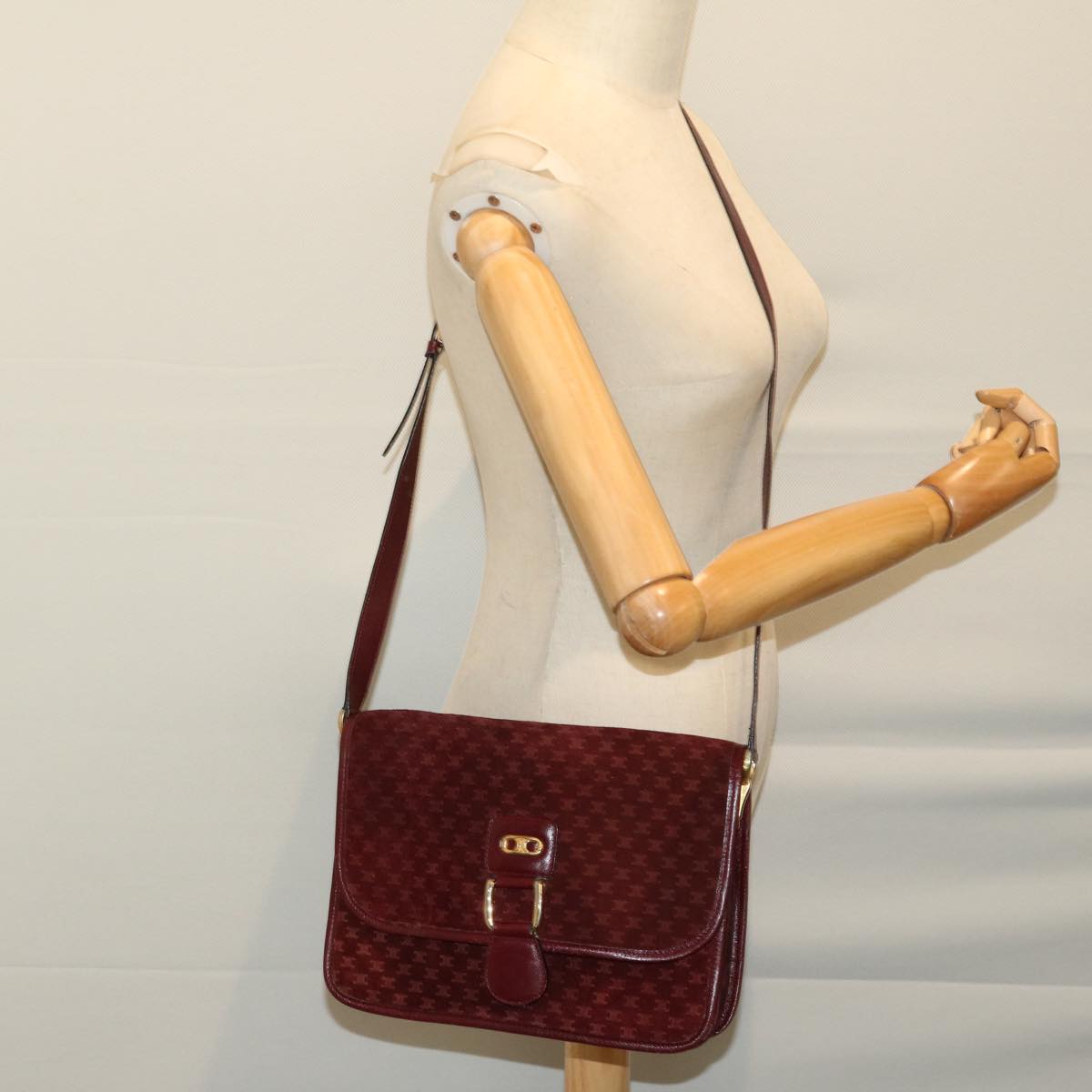 CELINE Macadam Canvas Shoulder Bag Bordeaux Auth 66661