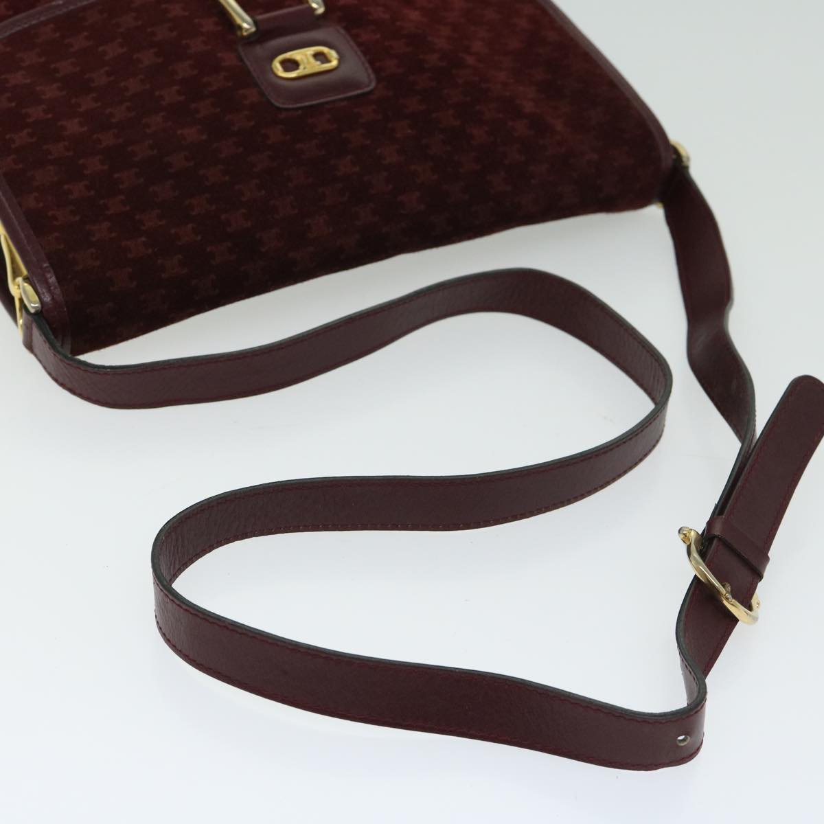 CELINE Macadam Canvas Shoulder Bag Bordeaux Auth 66661