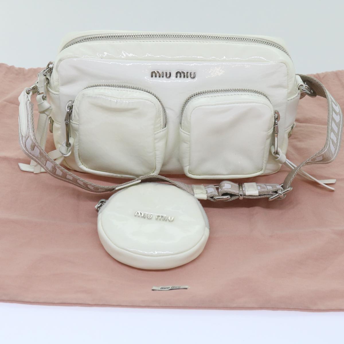 Miu Miu Shoulder Bag Enamel White Auth 66701