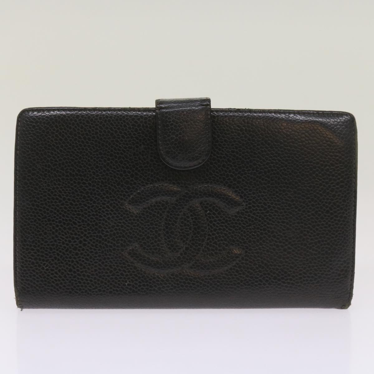 CHANEL Wallet Caviar Skin 2Set Black CC Auth 66715