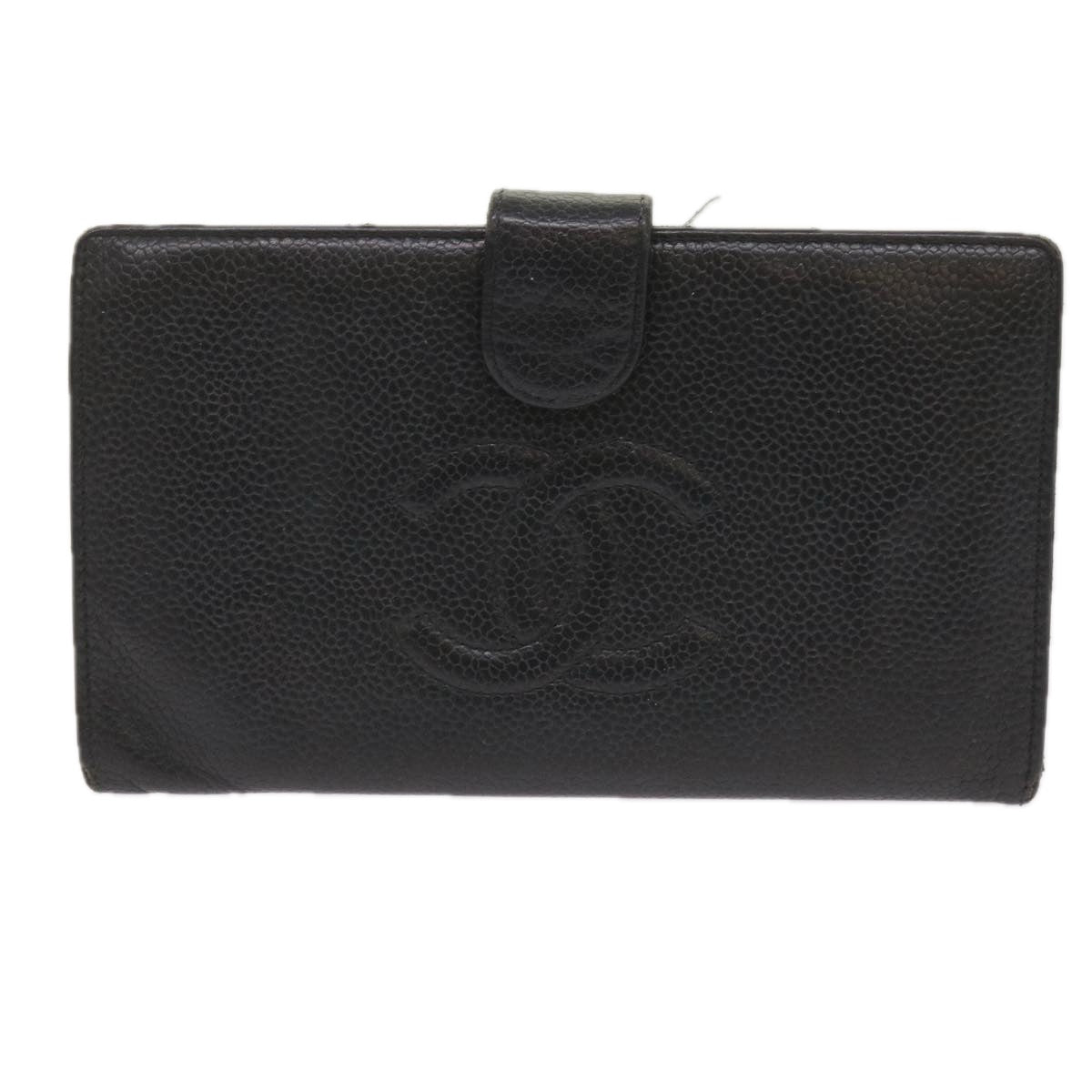 CHANEL Wallet Caviar Skin 2Set Black CC Auth 66715