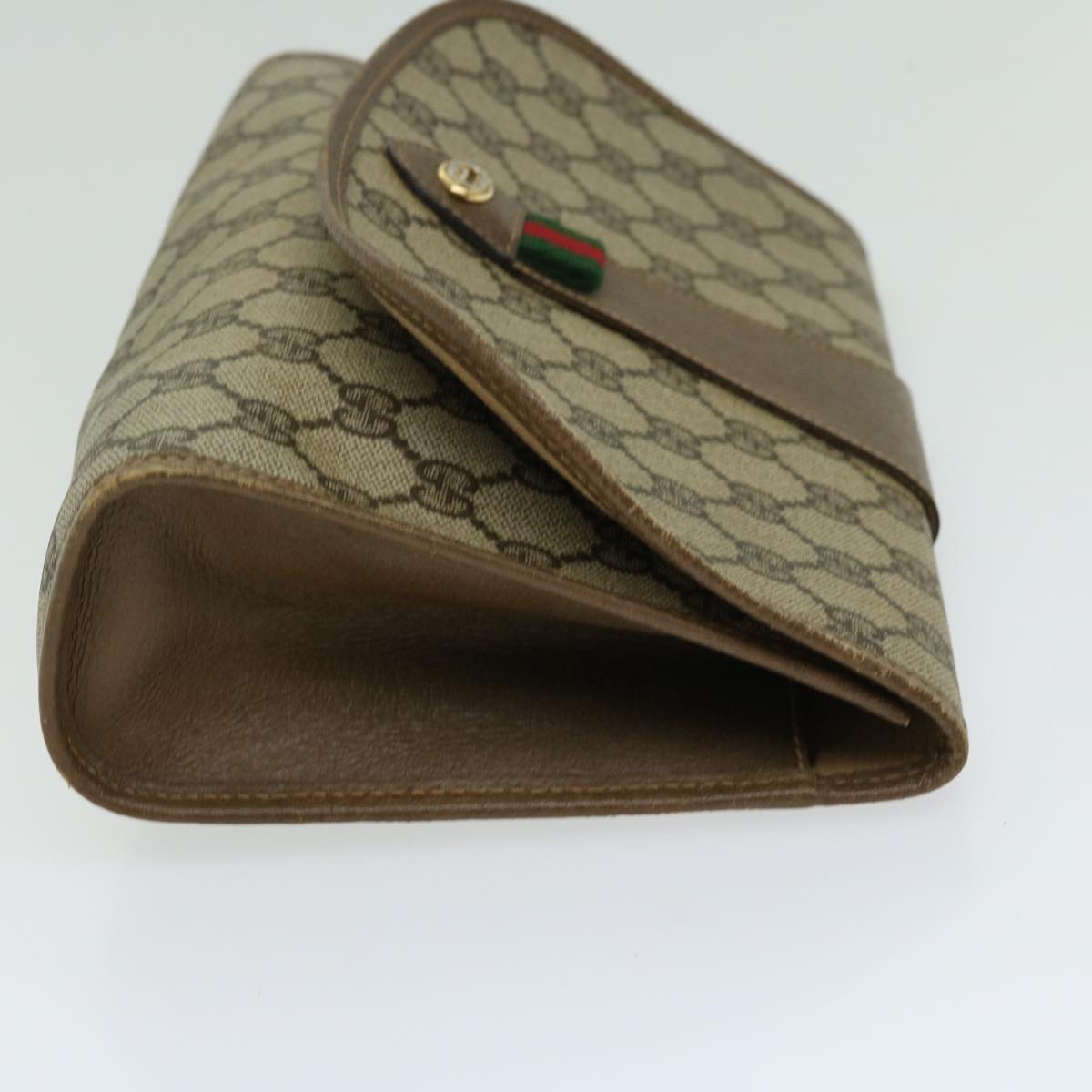 GUCCI GG Canvas Web Sherry Line Clutch Bag PVC Beige Red Green Auth 66716