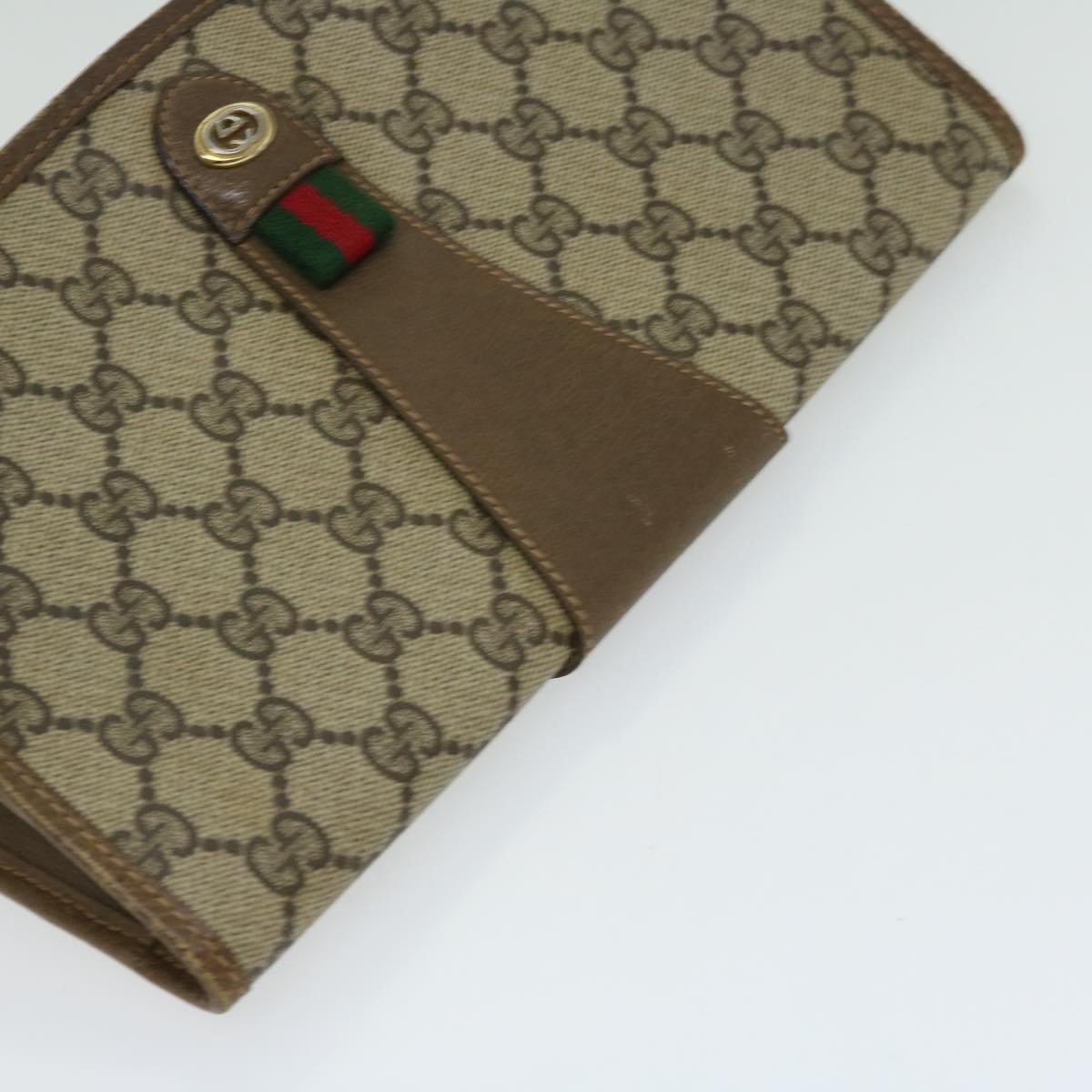 GUCCI GG Canvas Web Sherry Line Clutch Bag PVC Beige Red Green Auth 66716