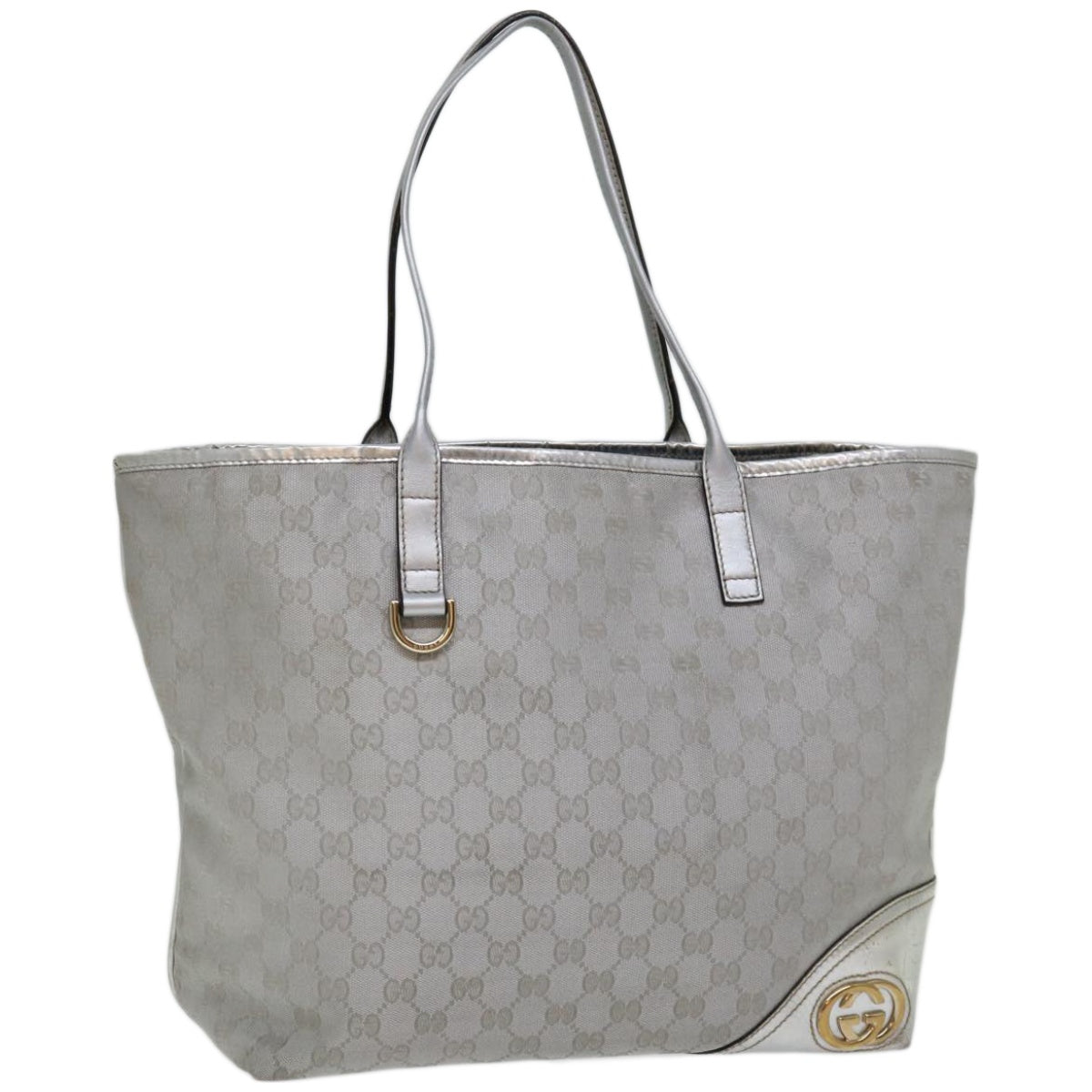 GUCCI GG Canvas Tote Bag Silver 169945 Auth 66727