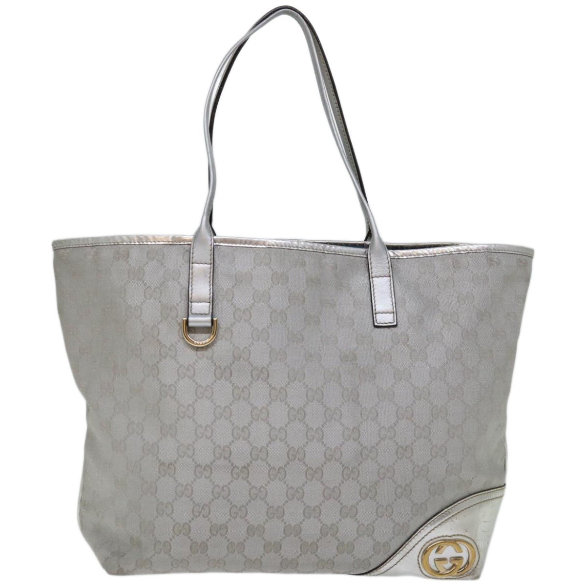 GUCCI GG Canvas Tote Bag Silver 169945 Auth 66727