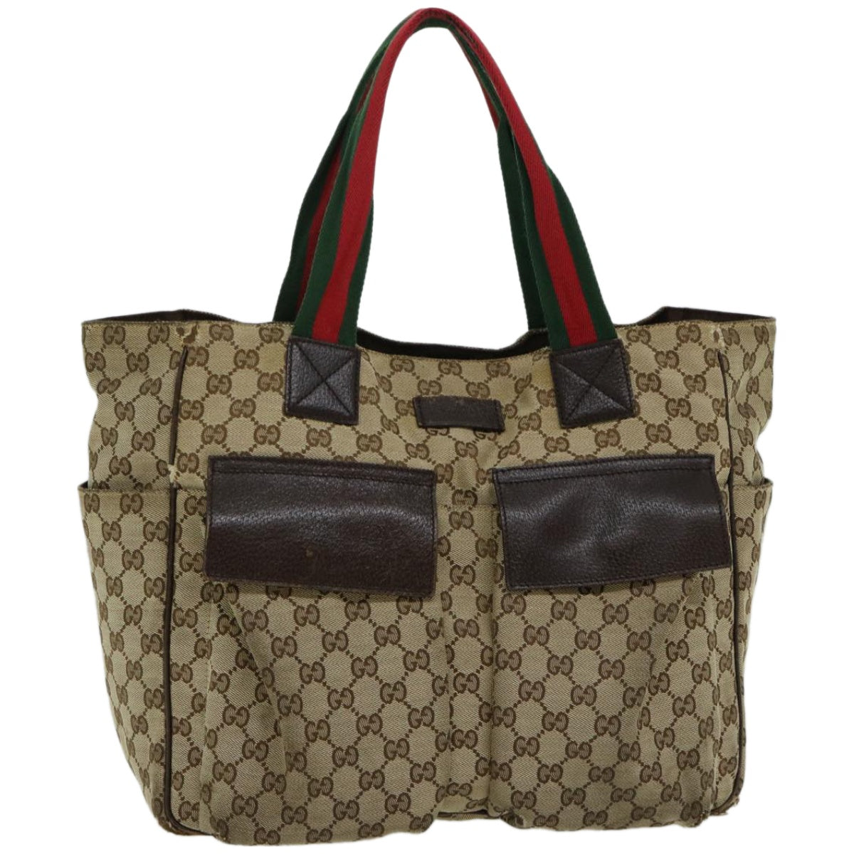 GUCCI GG Canvas Web Sherry Line Hand Bag Beige Red Green 161836 Auth 66731