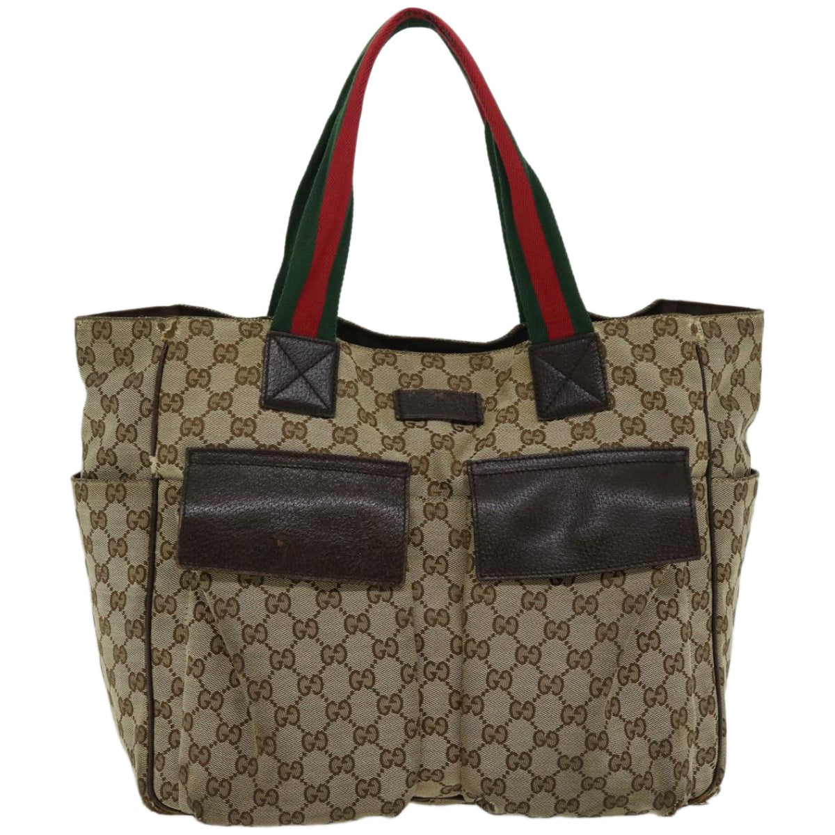 GUCCI GG Canvas Web Sherry Line Hand Bag Beige Red Green 161836 Auth 66731