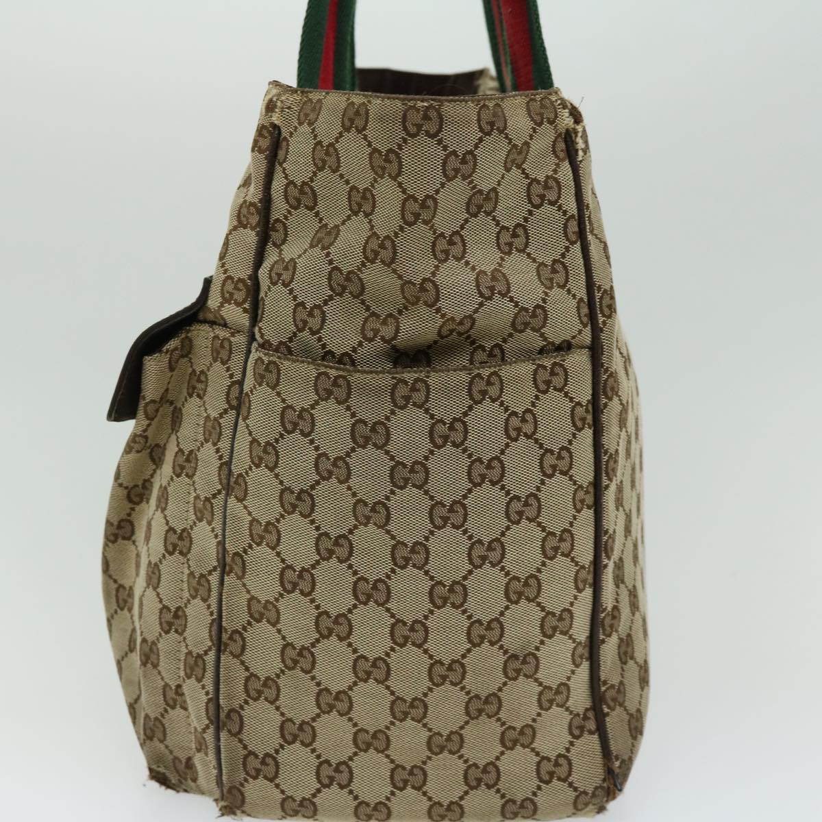 GUCCI GG Canvas Web Sherry Line Hand Bag Beige Red Green 161836 Auth 66731