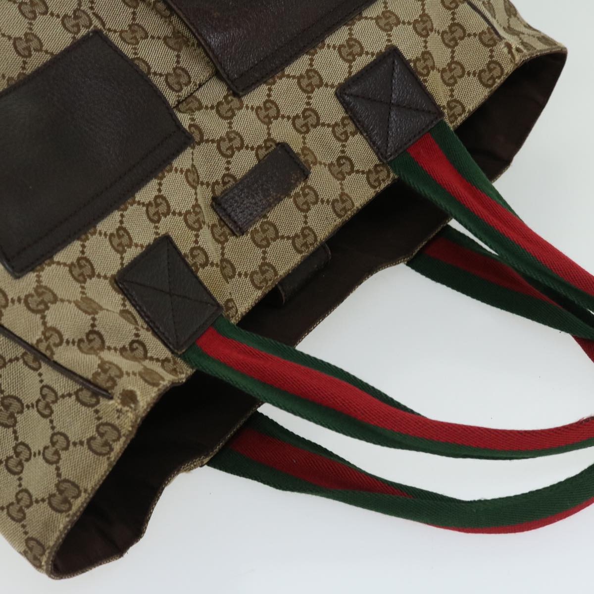 GUCCI GG Canvas Web Sherry Line Hand Bag Beige Red Green 161836 Auth 66731